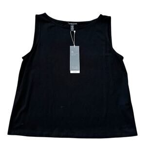 Eileen Fisher Black Viscose Jersey Boatneck Shell Tank Layer Petite Small NWT